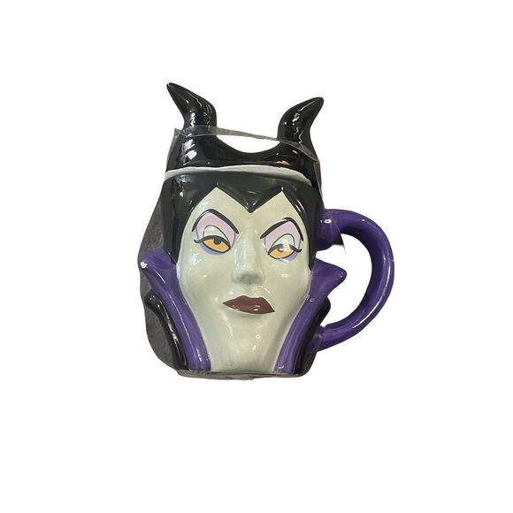 Disney Maleficent Mug With Topper New with tiny Chip Villains 5" x 7 " Purple - Picture 1 of 11